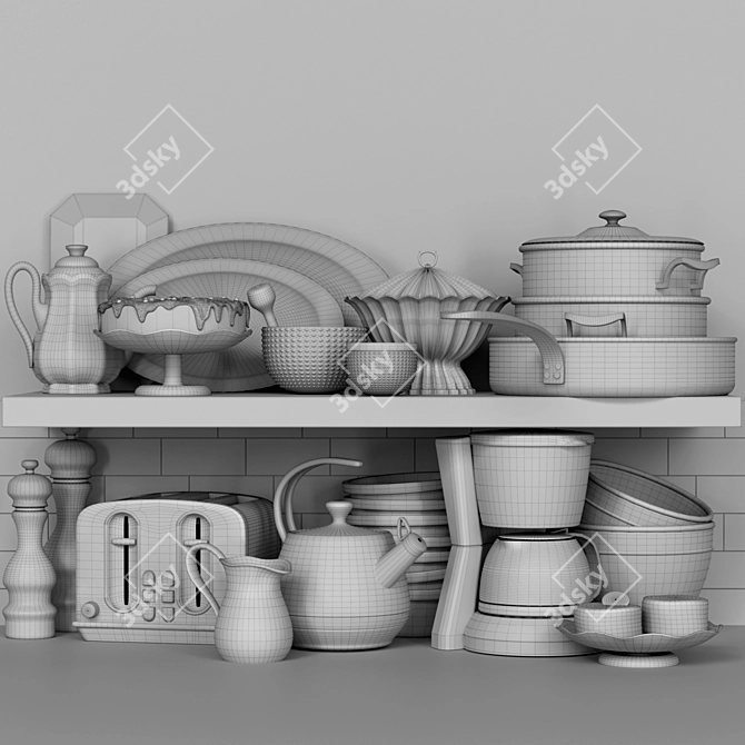 Versatile Kitchen Set: Pot, Pan, Coffee Maker, Toaster 3D model image 2