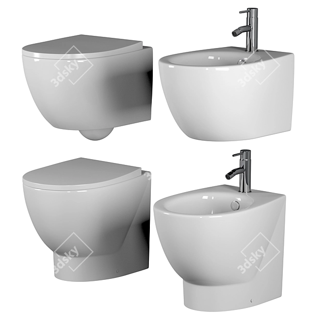 Elegant Italian Toilet & Bidet Set 3D model image 2
