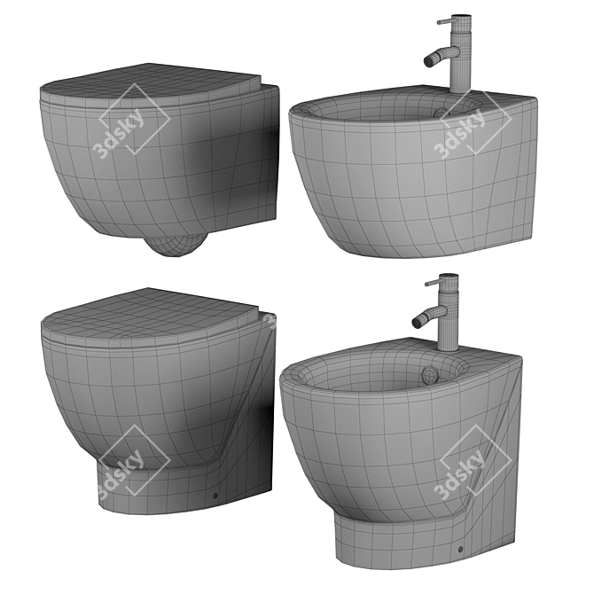 Elegant Italian Toilet & Bidet Set 3D model image 3