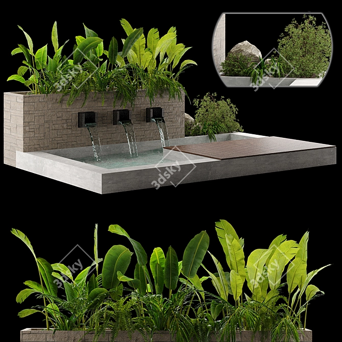 Flowing Bliss Garden Waterfall 3D model image 4