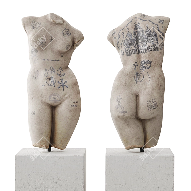 Venus Inked Torso Sculpture 3D model image 1