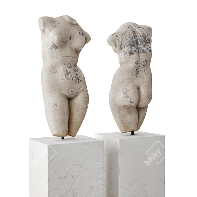 Venus Inked Torso Sculpture 3D model image 2