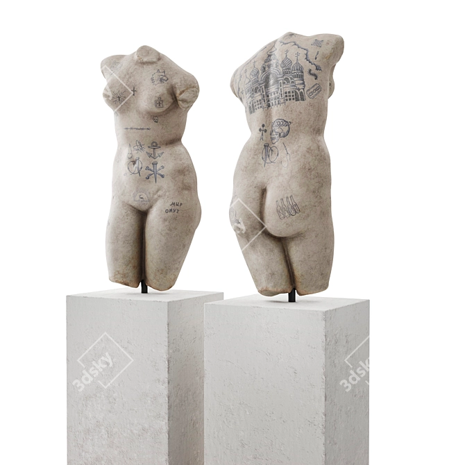 Venus Inked Torso Sculpture 3D model image 4