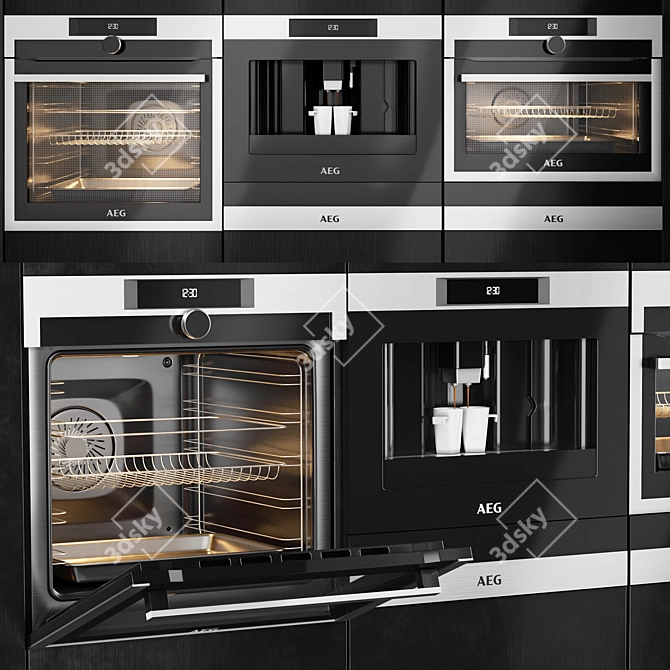 Sleek AEG Appliance Collection: Coffee, Oven, Microwave 3D model image 1