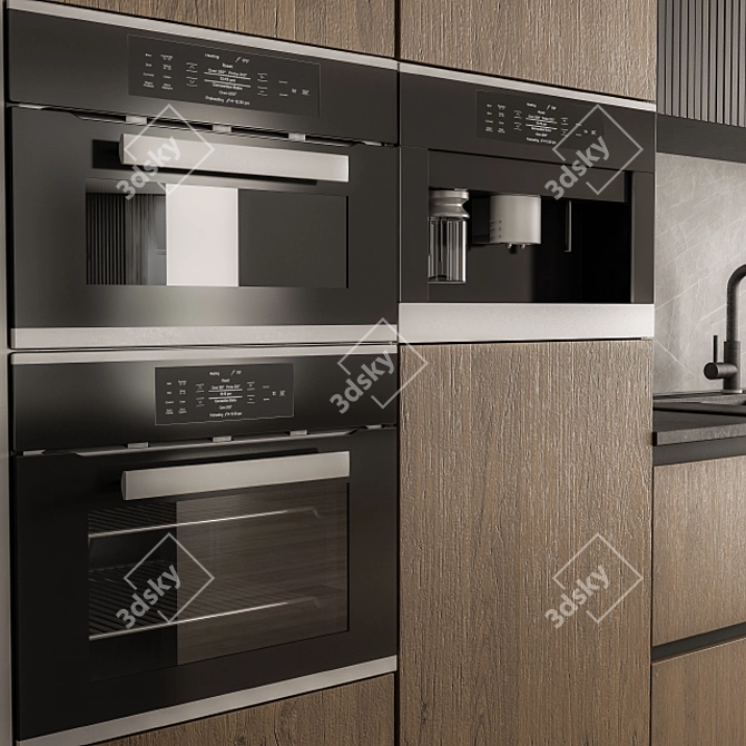 Sleek Black and Wood Kitchen 3D model image 3