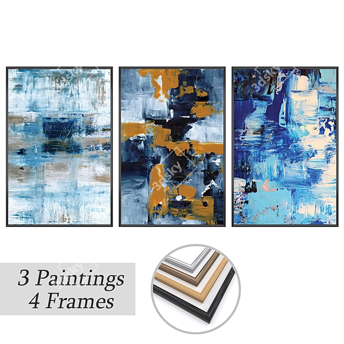 Elegant Frame Set with 3 Paintings 3D model image 1