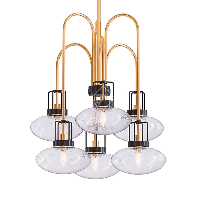 Sleek Brass and Black Chandelier 3D model image 1