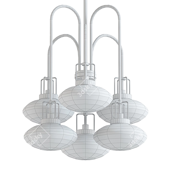 Sleek Brass and Black Chandelier 3D model image 2