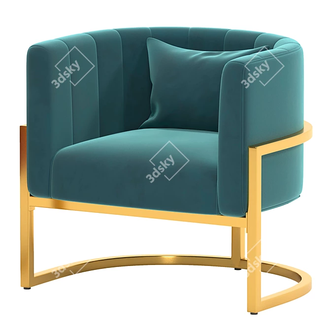Blush Velvet Accent Chair with Golden Metal Stand 3D model image 3