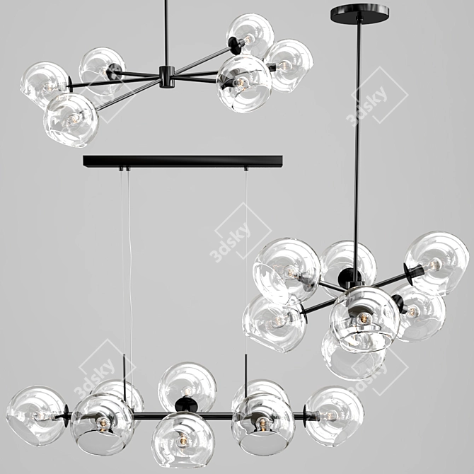 Elegant Staggered Glass Lighting 3D model image 2