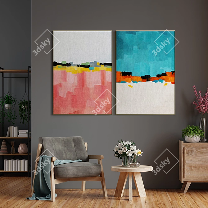 Modern Frame Collection: Set of 2 Paintings in 5 Materials 3D model image 4