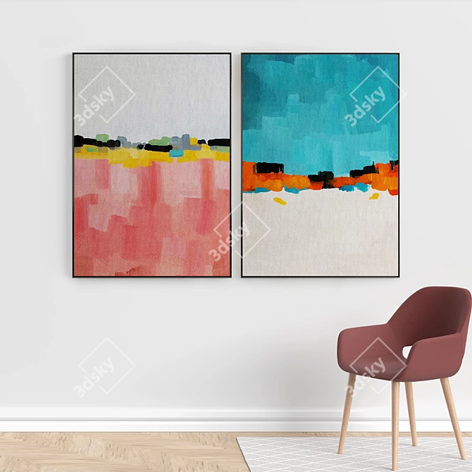 Modern Frame Collection: Set of 2 Paintings in 5 Materials 3D model image 5