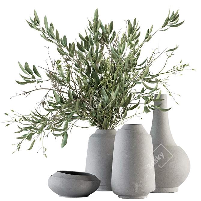 Elegant Vase and Lush Plant 3D model image 1