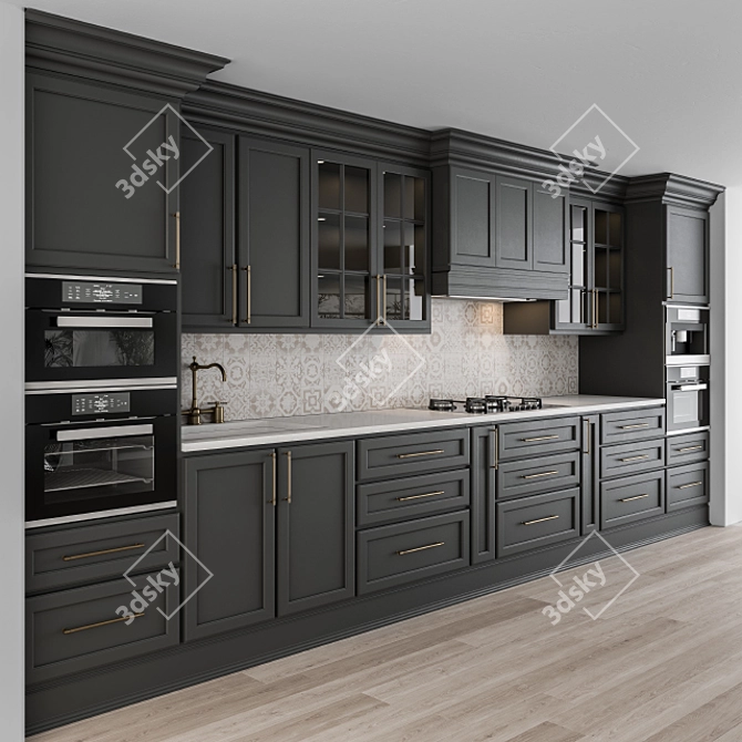 Neo Classic Black Kitchen Set 3D model image 1