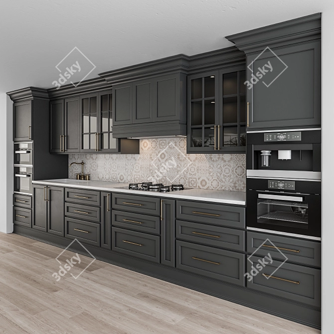 Neo Classic Black Kitchen Set 3D model image 2