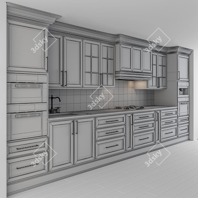 Neo Classic Black Kitchen Set 3D model image 6