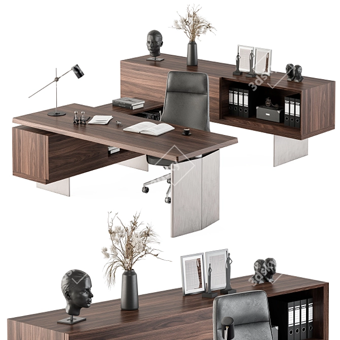 Elegant Wood Steel Boss Desk 3D model image 1