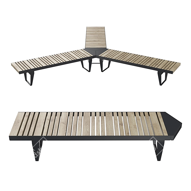 Elegant Wood Corner Bench: Steel Frame, Powder Coated, 1900mm Length 3D model image 1