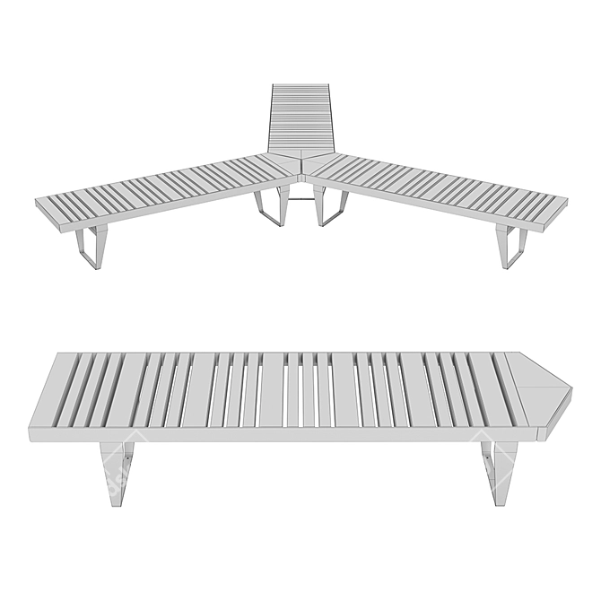 Elegant Wood Corner Bench: Steel Frame, Powder Coated, 1900mm Length 3D model image 2