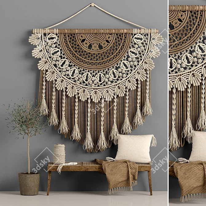 Boho Macrame Decor Set 10 3D model image 1