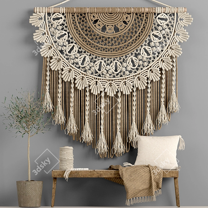 Boho Macrame Decor Set 10 3D model image 2