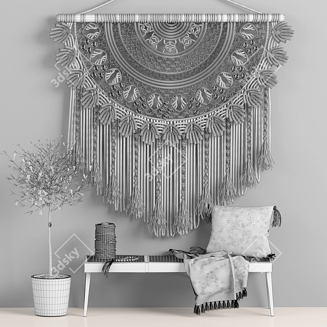 Boho Macrame Decor Set 10 3D model image 6