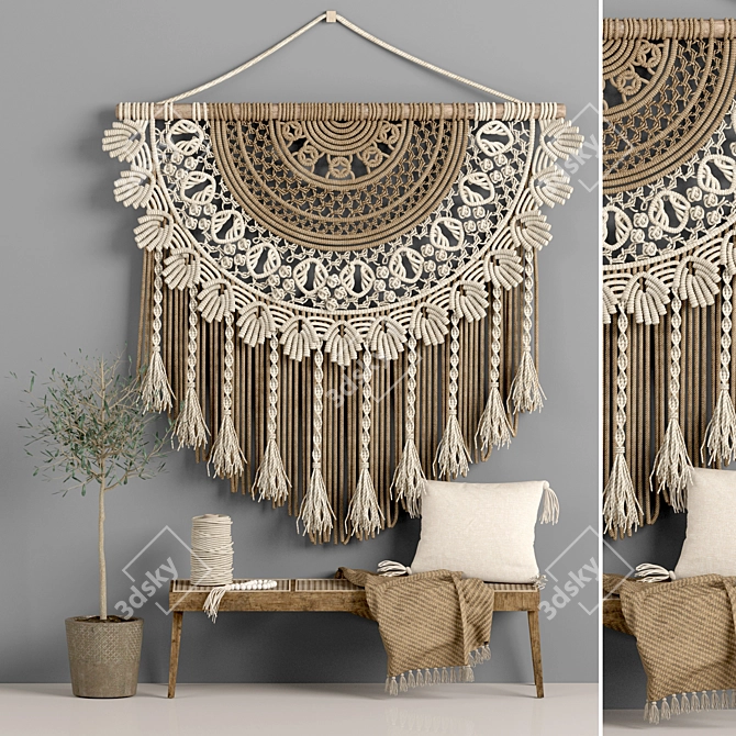 Boho Macrame Decor Set 10 3D model image 7