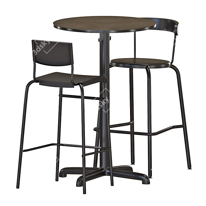 Modern Anthracite Bar Table Set 3D model image 1