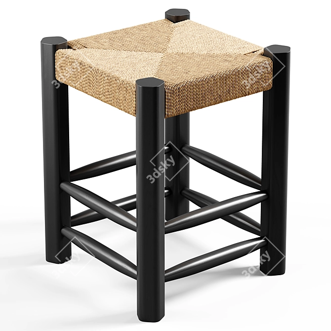 Zara Home Wooden Stool & Jute Twisted Perfect for Any Space 3D model image 4