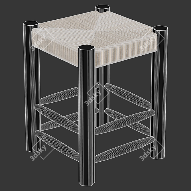 Zara Home Wooden Stool & Jute Twisted Perfect for Any Space 3D model image 5