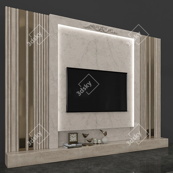 Modern TV Wall Set with 65" TV 3D model image 4