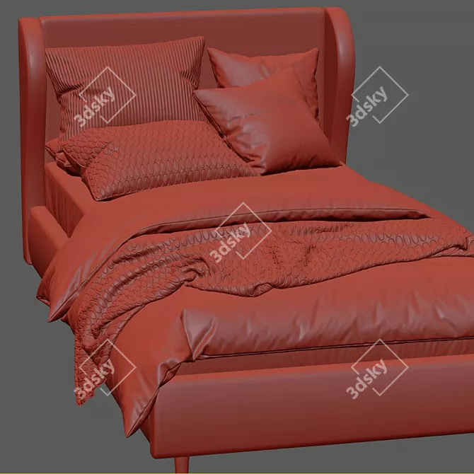 Title: Wren Wingback Upholstered Bed 3D model image 7