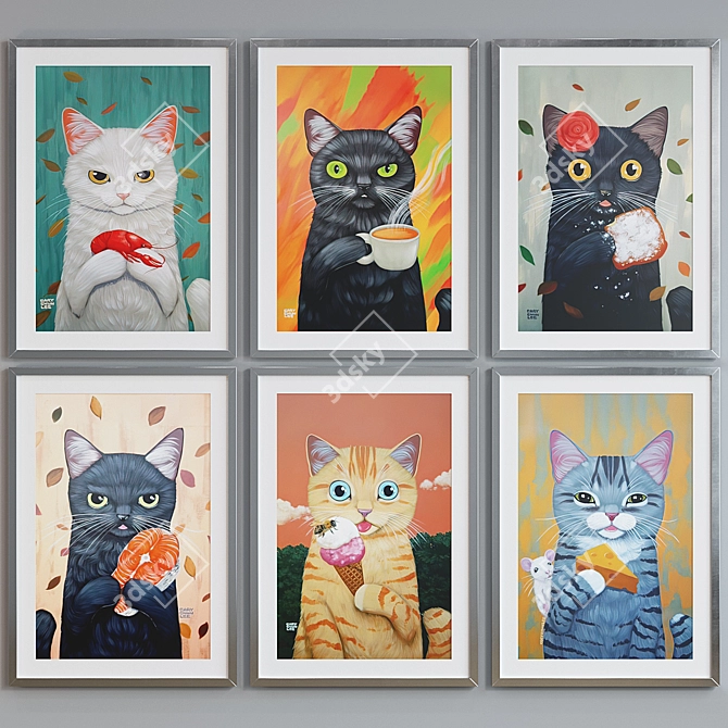 Modern Cat Food Oil Paint Framed Picture Set 3D model image 2