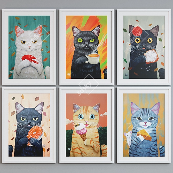 Modern Cat Food Oil Paint Framed Picture Set 3D model image 3