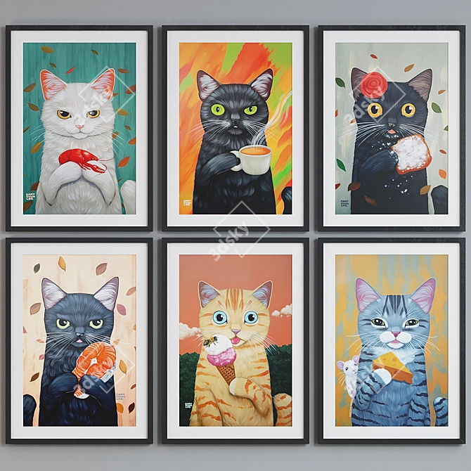 Modern Cat Food Oil Paint Framed Picture Set 3D model image 4