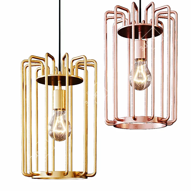 Sleek Gold LED Pendant 3D model image 1