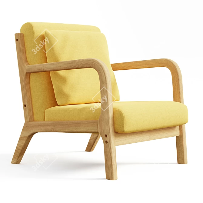 Elegant Mid-Century Linen Armchair 3D model image 5