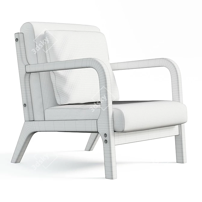 Elegant Mid-Century Linen Armchair 3D model image 6