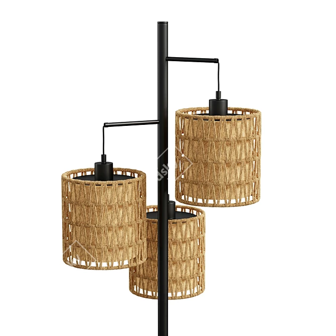 Natural Rattan Barrel Shade Floor Lamp 3D model image 2