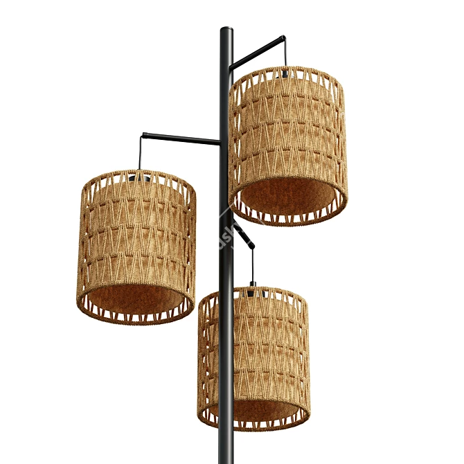 Natural Rattan Barrel Shade Floor Lamp 3D model image 3