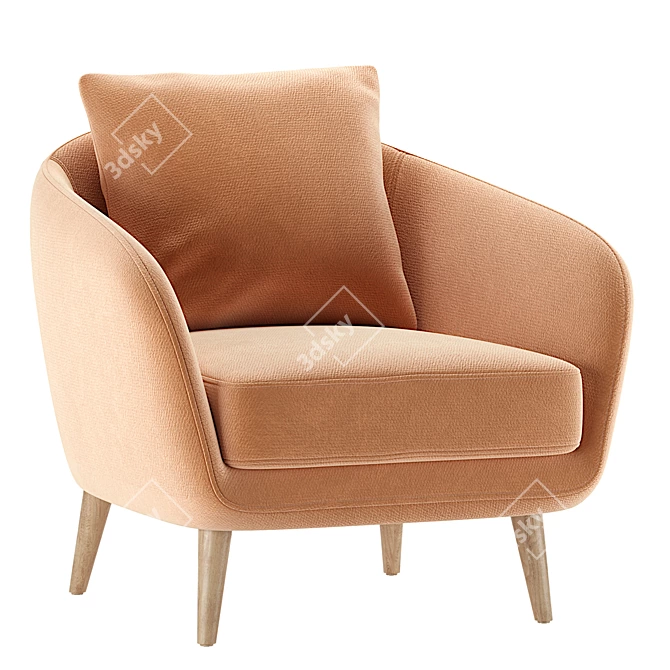 Almond Finish Oak Chair 3D model image 3