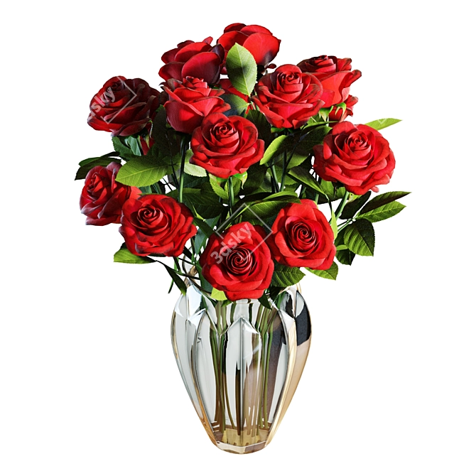 Elegant Red Rose Bouquet 3D model image 3