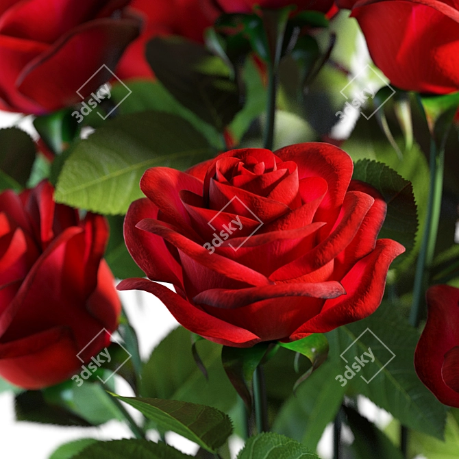Elegant Red Rose Bouquet 3D model image 6