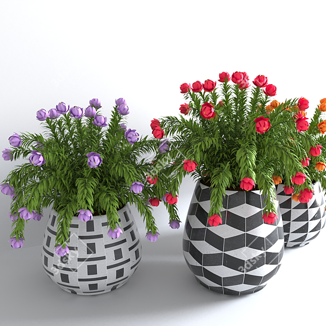 Colorful Flower Pot Collection 3D model image 4