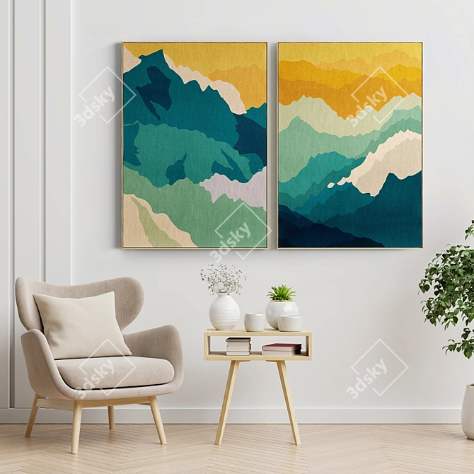 Elegant Frames Collection: Set of 2 Paintings, 5 Materials - S-277 3D model image 2