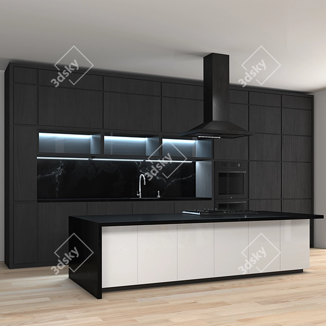 Modern Darkwood Kitchen Set 3D model image 2
