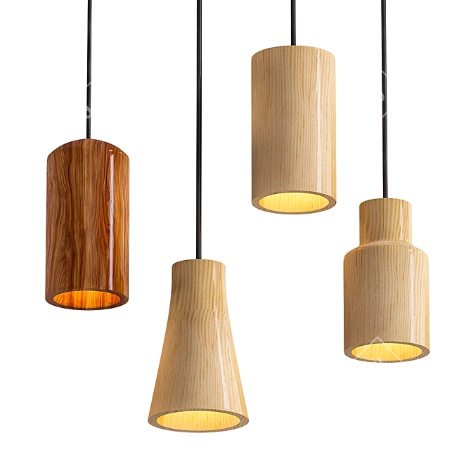 Enchanting Wooden Pendant Light 3D model image 1