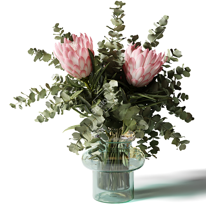 Pink Protea Bouquet with Eucalyptus 3D model image 1