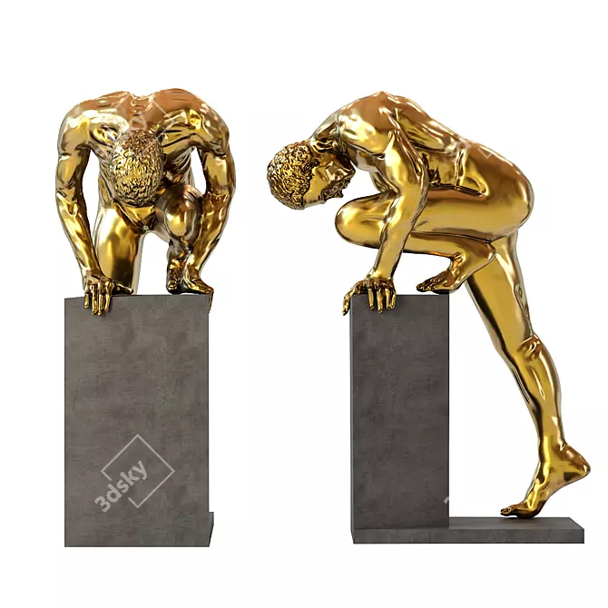 Bronze Nude Man Stand - Unique Deco Object 3D model image 1