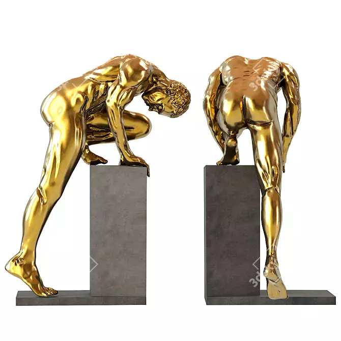 Bronze Nude Man Stand - Unique Deco Object 3D model image 2